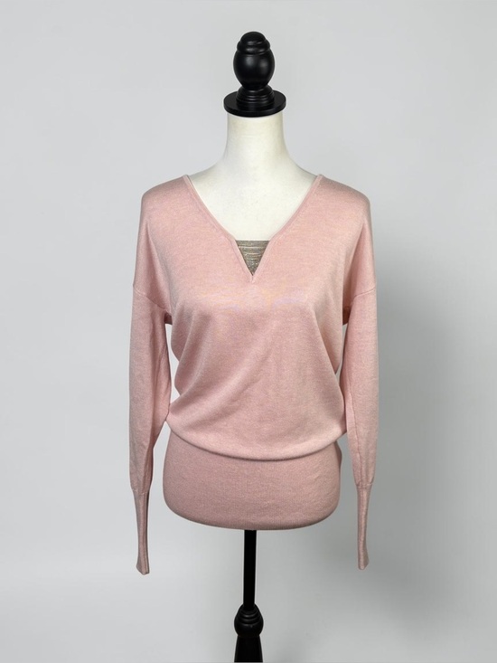 White House Black Market Sweaters - NWT WHBM Heather Rose Pink Ball Chain V-Neck Tunic Sweater S *Subtle Flaw